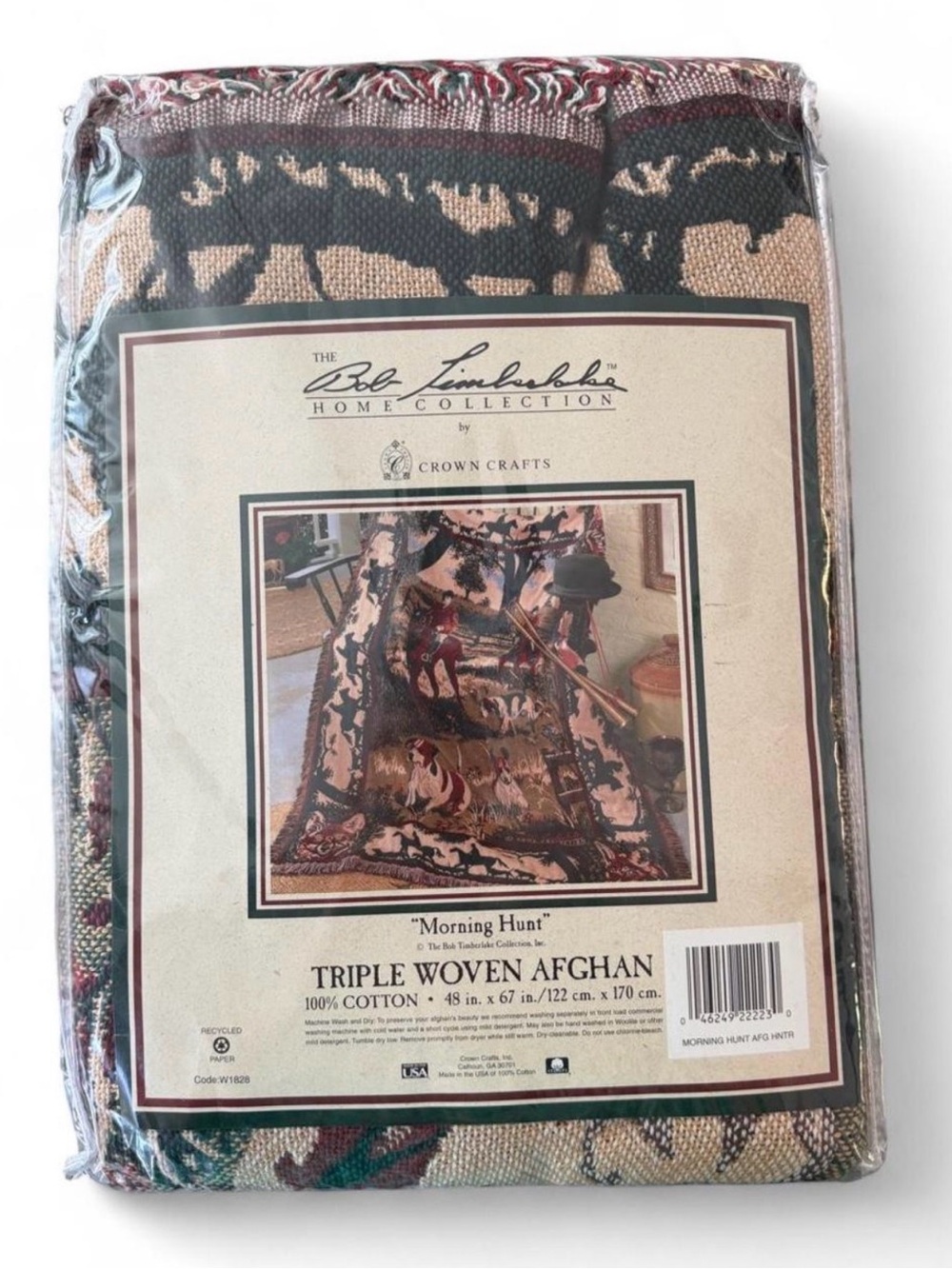 Bob Timberlake Triple Woven Afghan Throw - Morning Hunt (Green, Brown, Black)
